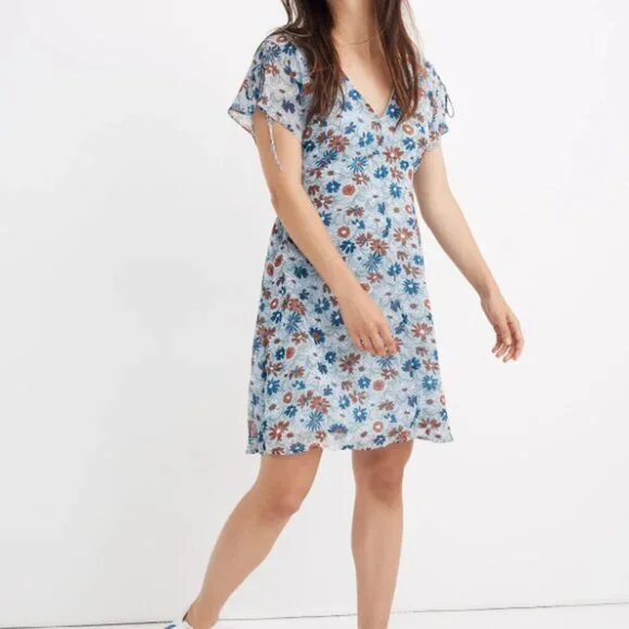 MADEWELL Open Back Dress size 0 XS WILDFLOWER GARDEN BLUE FLORAL Spring Summer - Picture 2 of 12